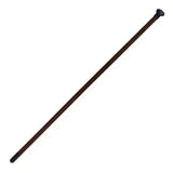 A sleek woof wear show cane with a polished dark brown wooden shaft and ornate black gunmetal mushroom cap ends