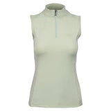 Woof wear sleeveless tech riding shirt in light sage green with quarter zip collar mesh side panels iflex pro fabric
