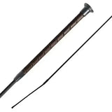 Black leather woof wear stealth dressage whip with silver metal tip and faux leather grip with decorative stitching
