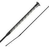 Silver-toned woof wear stealth dressage whip with faux leather textured spiral grip and polished metal tip