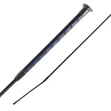 Black woof wear stealth dressage whip with textured faux leather grip and silver metal ferrule for riding use