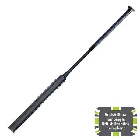 Black leather riding crop with textured grip and reinforced handle from woof wear stealth jump bat collection