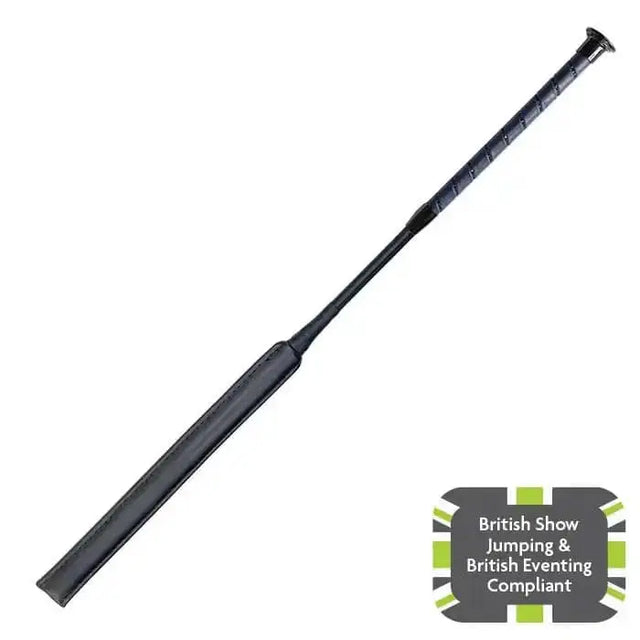 Black leather riding crop with textured grip and reinforced handle from woof wear stealth jump bat collection