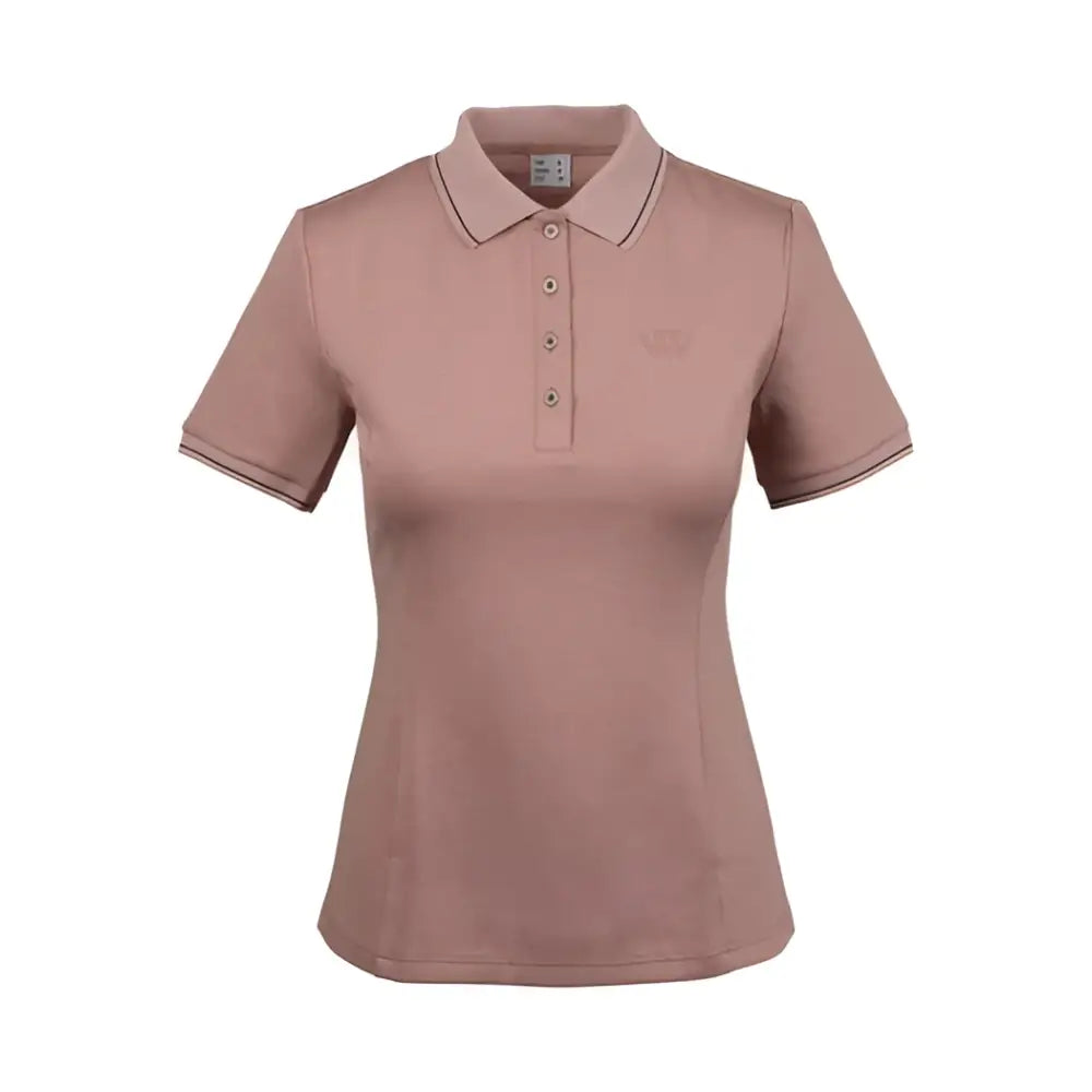 A soft blush pink woof wear tech polo shirt with classic collar and high-stretch fabric for comfort
