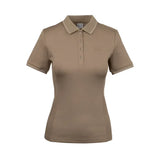 Beige woof wear tech polo shirt with collar button placket and subtle contrast stitching in high-stretch fabric