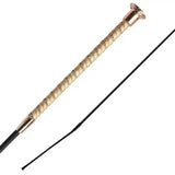 Woof wear twisted dressage whip with gold shimmer grip, textured riding crop, black leather strap, and metallic ferrules