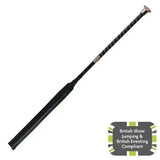 Black leather woof wear twisted jump bat riding crop with textured grip and silver shimmer faux leather tip