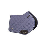 Purple quilted vision aura close contact saddle pad with white stitching black trim and woof wear logo patch