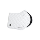 White quilted vision aura close contact saddle pad with black underside and woof wear branding
