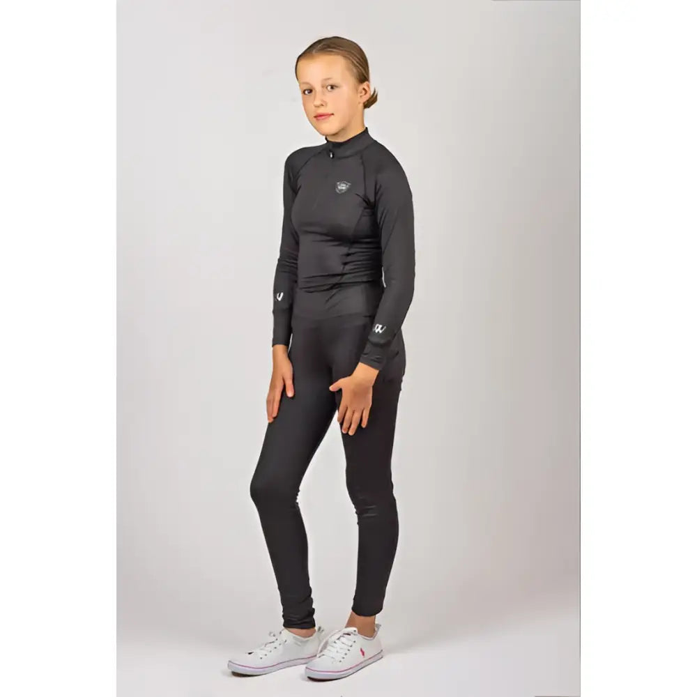 Black long-sleeved woof wear young rider tech shirt with subtle white logo made from breathable iflex fabric