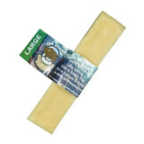 A pale yellow rectangular yak snack dog treat with green and blue label for equestrian horse care