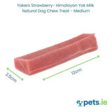 Medium rectangular dog chew treat with pinkish-red hue made from natural yak milk dog treats apple and strawberry flavor