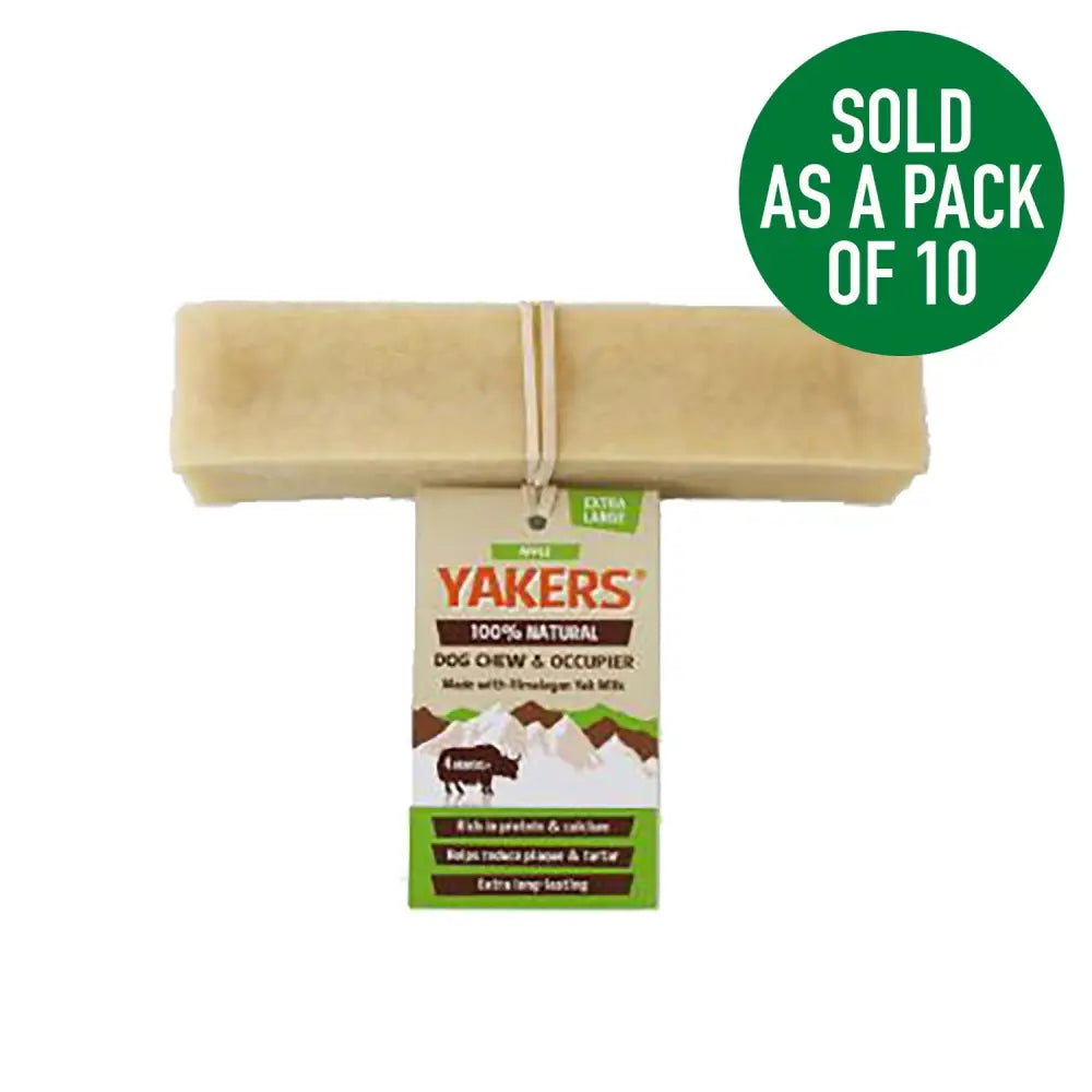 Yakers dog chew apple is a beige rectangular natural dog chew made with himalayan yak milk and lime juice recipe