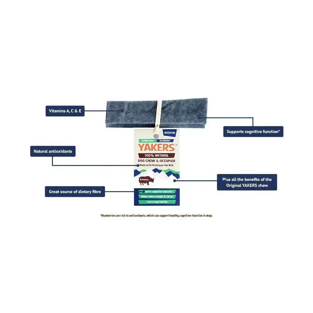 Yakers dog chew blueberry 100 percent natural superfoods blueberry flavour chew and occupier treat for dogs