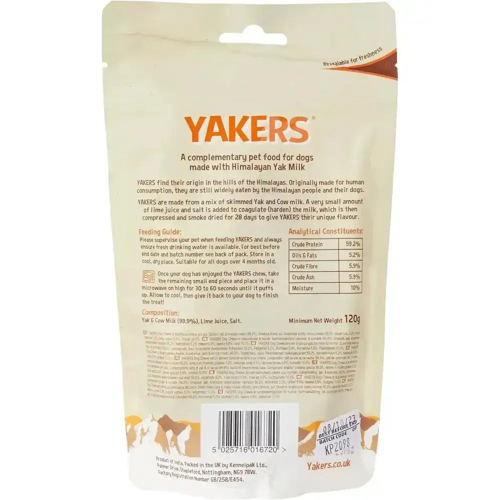 Beige yakers dog chew original small 4pk pouch with orange branding highlighting himalayan yak milk origin