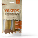 Yakers original dog treats package with two medium natural chews made from yak milk for dogs