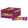 Purple foil-wrapped yorkie raisin biscuit chocolate bar with yellow white branding in raisin biscuit flavor pack of 24
