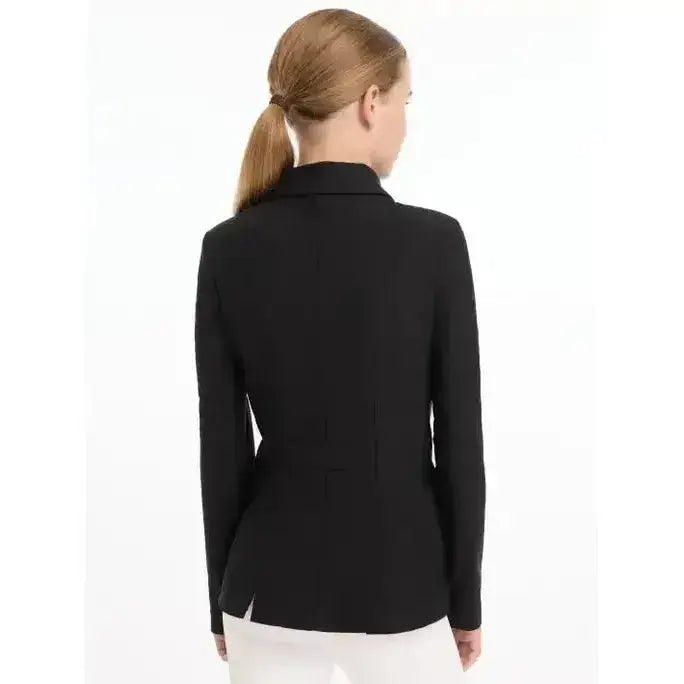 Black young rider kennedy tailored show jacket with structured fit and subtle seam detailing for riders