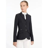 Young rider kennedy black tailored equestrian jacket with diamond buttons and sleek structured design