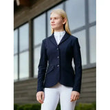 Navy blue young rider kennedy show jacket with silver buttons and subtle stitching perfect for riders