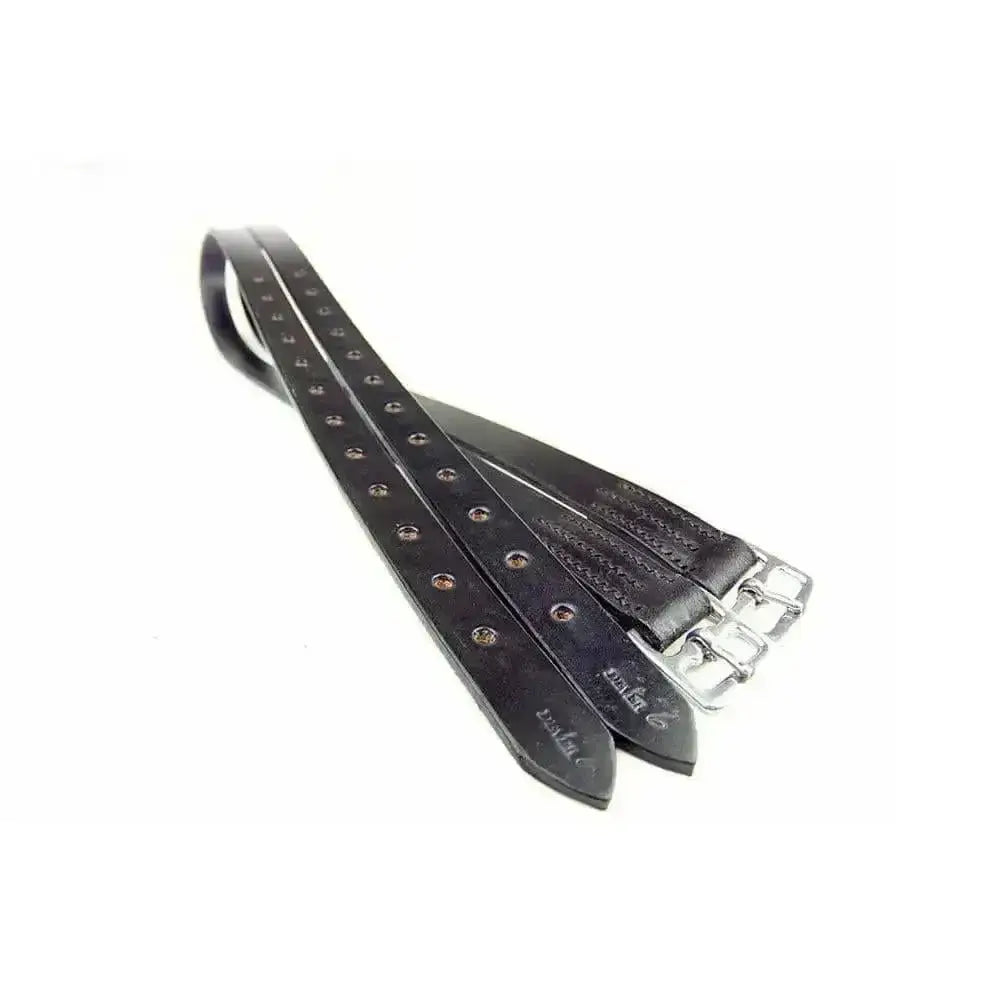 Youths stirrup leathers 44 inch black english leather with silver stainless steel buckles and evenly spaced eyelets