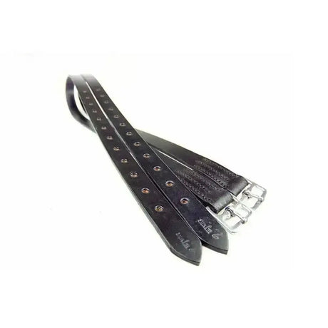 Youths stirrup leathers 44 inch black english leather with silver stainless steel buckles and evenly spaced eyelets