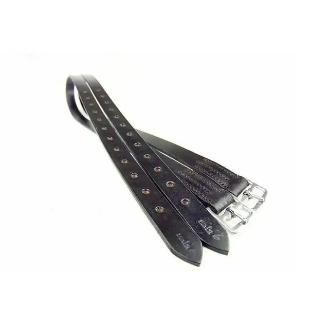 Youths stirrup leathers 44 inch black english leather with silver stainless steel buckles and evenly spaced eyelets