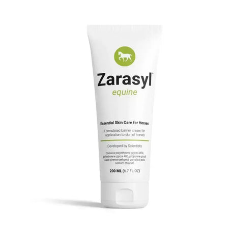 White tube of zarasyl equine cream barrier cream for horses skin using exclusive patented technology