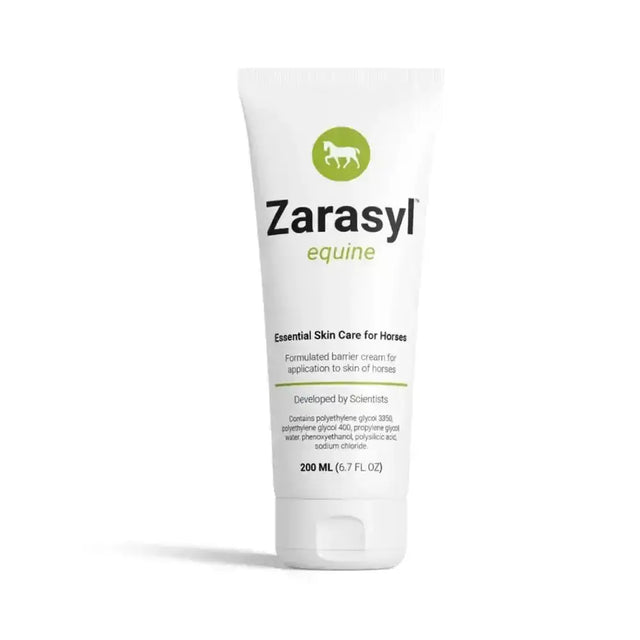 White tube of zarasyl equine cream barrier cream for horses skin using exclusive patented technology