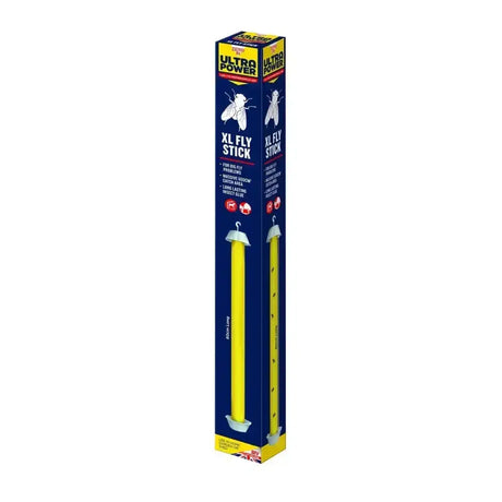 Yellow ultra power fly stick insect trap in blue and yellow packaging for summer long control of flies