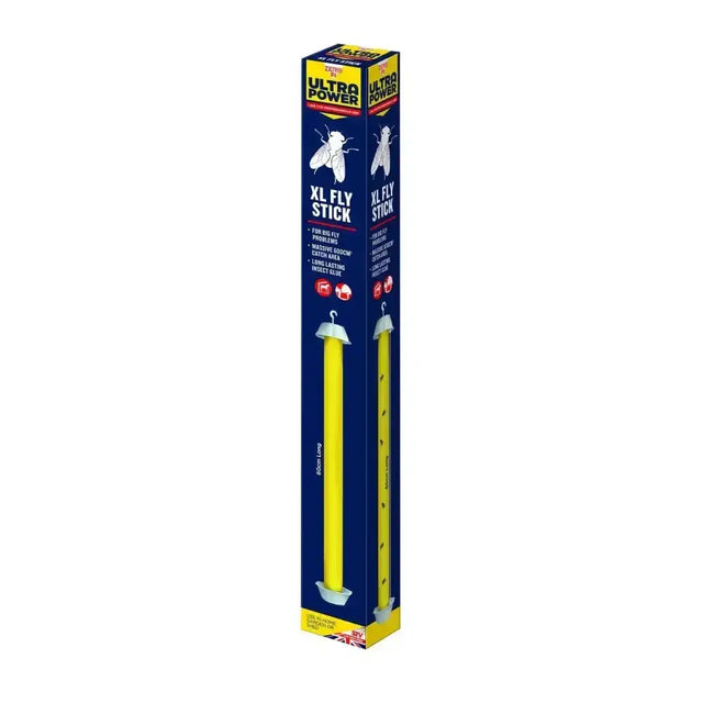 Yellow ultra power fly stick insect trap in blue and yellow packaging for summer long control of flies