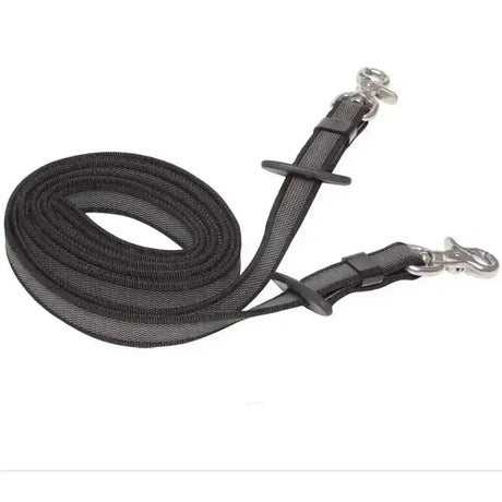 Black woven nylon horse lead with silver metal hardware and adjustable buckle from zilco marathon reins ss