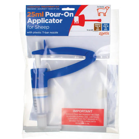 Blue plastic 25ml zoetis sheep pour-on applicator with t-bar nozzle for easy sheep treatment dosing
